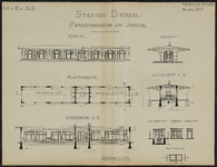 849892 Aanzichten, plattegrond en doorsneden van het te bouwen perrongebouw en urinoir van het S.S.-station Dieren te Dieren.